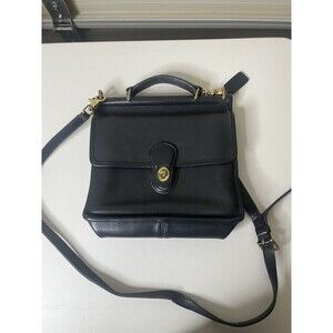Coach Vintage Willis Bag 9927 Black Leather Crossbody Top Handle Brass Hardware
